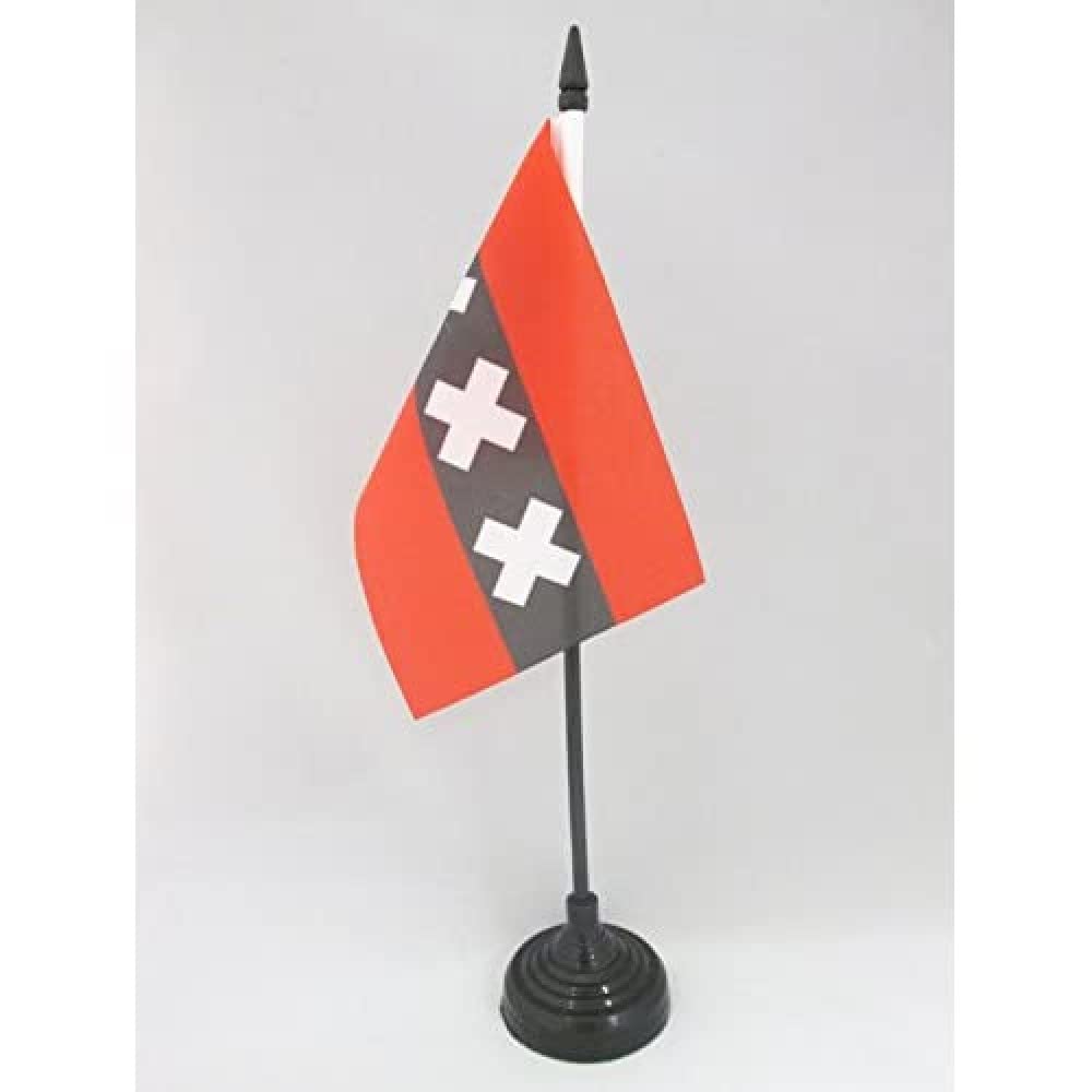 AZ FLAG - Amsterdam Table Flag 4'' x 6'' - Netherland Office Mini Banner 100% Polyester 15 x 10 cm - Mini Desk Flag with 10'' Pole and Black Plastic Base