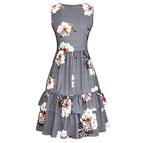 Kawaiine Women's Oversize V-Neck Floral Boho Printed Sleeveless Beach Mini Dress Gray