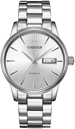 Business Luxury Full Steel Self-Wind Automatic Mechanical Waterproof Full Steel Wristwatch with Double Calender for Men (White)