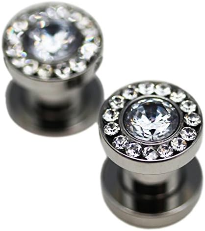 Clear Rhinestone Encircled By Mini Clear Rhinestones Tunnel Plugs (2G)