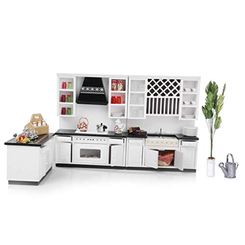 CuteExpress Dollhouse Kitchen Set Miniature Furniture of Dining Room Kit 1/12 Scale Wooden Scenes Accessories (Style-B)