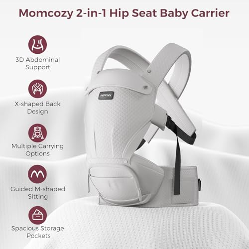 Momcozy Baby Carrier with Hip Seat,Ergonomic Support for Newborn to Toddler (0-36 Months), Hands-Free for Travel, Shopping & Daily Use,Lightweight & Adjustable,Grey