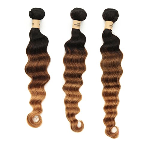 Tomorrow LoverÂ® Deep Wave Ombre Virgin Hair One Piece 50g/pc Hair Weave Ombre T 1B/33/27 Hair Extensions Three Tone Brown Ombre Weave (30 inch)