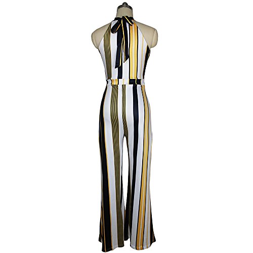 Women's Sleeveless Jumpsuit Turtleneck Stripes Playsuit High Waist Flared Jumpsuits Rompers Pant(Yellow,M)