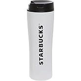 Starbucks Steel Vacuum Coffee Tumbler With Black Swivel Lid, White, 16 Oz