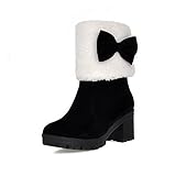 AllhqFashion Women's Frosted Round Closed Toe Solid Low-top Kitten-Heels Boots