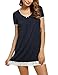HOTOUCH Women's Lace Hem Night Shirt Scoopneck Lounger Sleepwear Navy Blue M