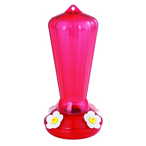 More Birds Hummingbird Feeder, Plastic Hummingbird Feeders, Red, 4 Feeding Stations, 25-Ounce Nectar Capacity, Hollyhock