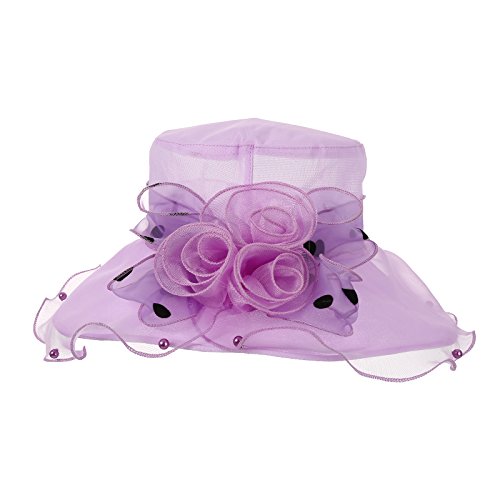 Dantiya Women's Organza Kentucky Derby Wide Brim Flower Tea Party Bridal Dress Church Hat (Purple)