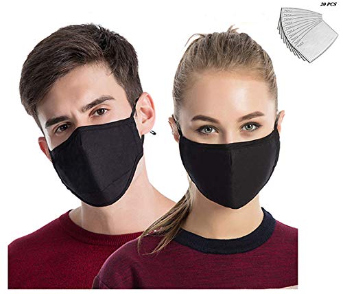 3PCS Dust Masks, with 20Pcs PM2.5 Activated Carbon Filter Unisex Anti Pollen Mouth Muffle Reusable Cotton Gauze Mask Travel Outdoor Cycling Ski Warm Face Mask