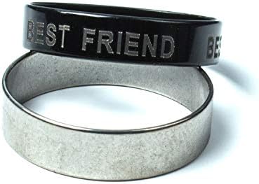 Waama Jewels Silver and Black Best Friends Matching Set of Titanium Stainless Steel Rings (Set of Two)