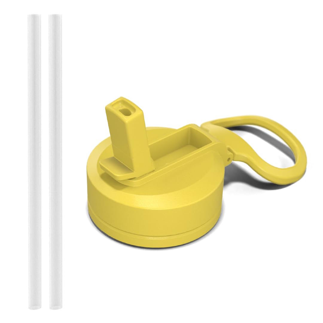 Photo 1 of Hydrapeak Straw Lid With Flexible Handle and Straw - Fits All Hydrapeak Wide Mouth Insulated Water Bottles, Leak Proof and Spill Proof Bottle Cap (Lemon)