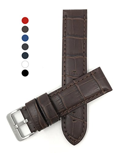 22mm Light Brown Mens Waterproof, Alligator Style Leather Watch Band Strap, Mat