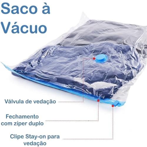 Kit 10 Sacos a Vácuo para Roupas 50x60cm com Bomba Manual — Saco Organizador a Vácuo Reutilizável e Impermeável para Viagem, Mala, Edredom e Armazenamento, Economiza até 80% de Espaço