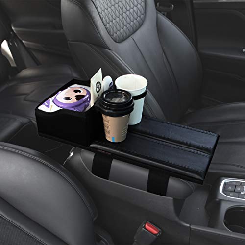 KMMOTORS Multi_Func Armrest Cover Officially Licensed Custom Auto Armrest Cushion Center Consoles Rest, Cup Holder, Organizer for Car Motor Auto Vehicle (Black)