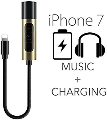 iPhone 7/7 Plus Lightning to 3.5mm Power Audio Charge Headphone Jack Adapter Cable - Lightning Charging Port and Music Controller (no mic) Converter (black)