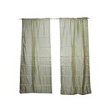 2 Indian Curtains Door Panel Beige Brocade Sari Bedroom Decor 96x44