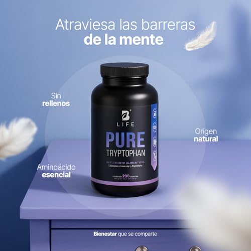 B Life Triptófano Puro | 200 Cápsulas de 500 mg | Aminoácido esencial precursor de serotonina | Pure Tryptophan.