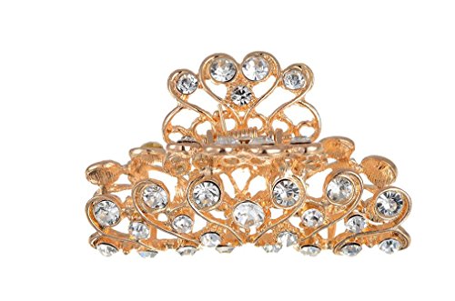 Gold Diamante Hair Claw Clip Grip Pink Crystal Bridal Party Prom New