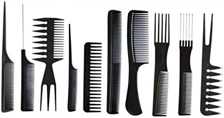 Huacang Plastic Barbers Brush Anti-static Combs Set of Ten Pcs (Black)