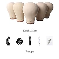 Wig Head Cork Canvas Block Head with Stand for Wig Making,Styling and Display, Mannequin Head with Mount Hole (23")