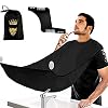 Barber Cap Beard Apron Bib Hair Clippings Catcher With Beard Shaping Tool, Scissors & Bag Mens Gifts Waterproof and Non-Stick Grooming Beard Cape Apron for Shaving Suction Cups Gift for Men (Black)