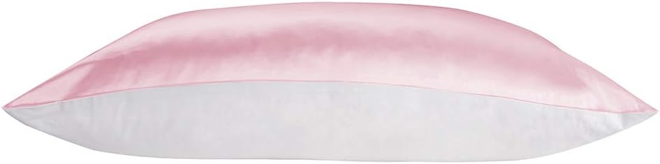 LULUSILK Silk Pillowcase with Cotton Underside Pure Mulberry Silk 19 Momme and 100% Cotton Pink & White King Size 50x90 CM
