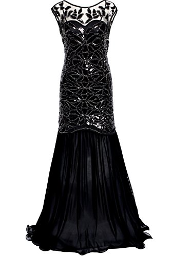BABEYOND 1920s Flapper Dress Costume,Black,X-Large