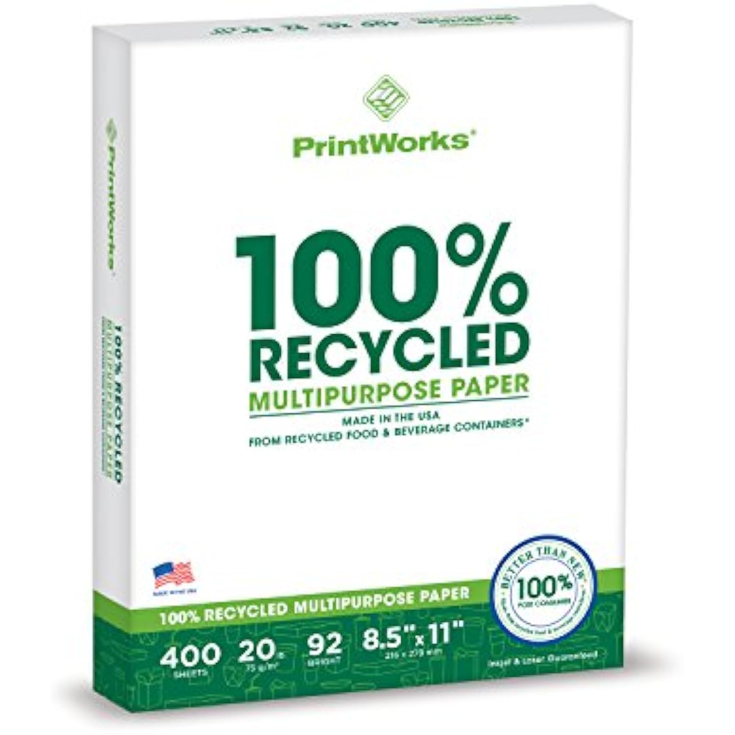 Printworks 100 Percent Recycled Multipurpose Paper, 20 Pound, 92 Bright