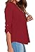 Chase Secret Women Casual V Neck Cuffed Sleeves Solid Chiffon Blouse Top X-lagre Red