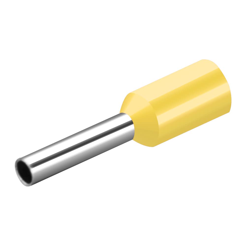 Heschen Cord End Terminal, E1008, AWG 18/1.0 mm², Wire Copper Crimp Connector, Vinyl Insulated, Yellow, Pack of 1000