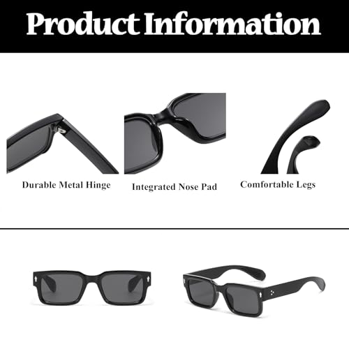 LJCZKA Retro Square Sunglasses for Women Men Fashion Rectangle Chunky Sun Glasses 90s Vintage Square Thick Frame Shades UV400 Protection