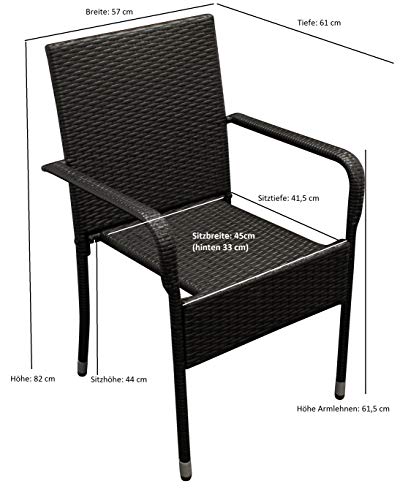 DEGAMO Bistroset PIENZA 5-teilig, 4X Stapelsessel und 1x Bistrotisch 60x60cm, Metall + Polyrattan schwarz, Tischplatte… – Bild 6