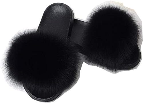 black fur flip flops
