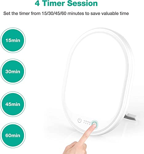 UV-Free 10000 Lux Daylight Lamp - Touch Control with 3 Brightness Levels & 4 Timer Functions, Large Surface & Rotatable Stand for Home/Office
