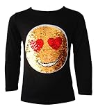 Kids Emoji Emoticon Smiley Face Tops Tee Top Brush Changing Sequin New Age 3-14