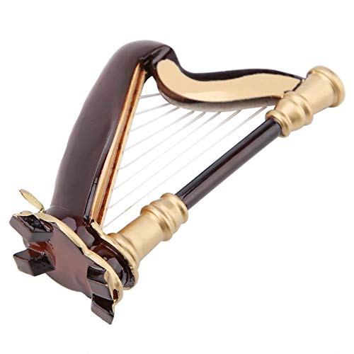 ZAMTAC GLOGLOW 4in Wooden Miniature Harp Replica with Gift Case Instrument Model Musical Gifts Ornaments - (Color: Black)
