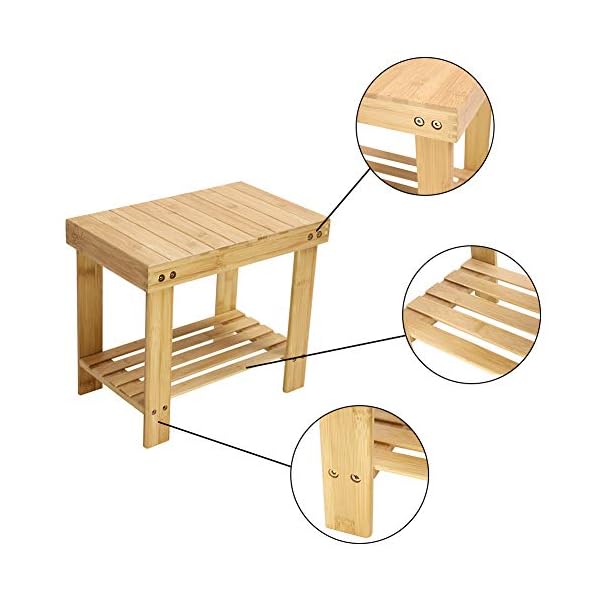 KKTONER Bamboo Step Stool with Storage Shower Bench with Shelf Foot Stool for Bathroom Living Room Bedroom Natural Color - Image 6