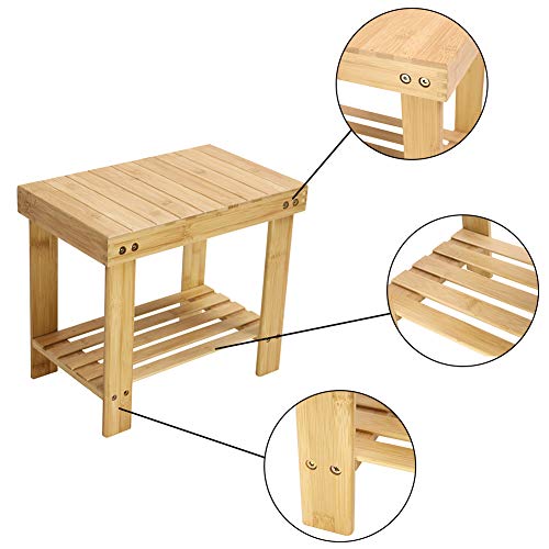 KKTONER Bamboo Step Stool with Storage Shower Bench with Shelf Foot Stool for Bathroom Living Room Bedroom Natural Color - Image 6