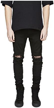 Ciel Infini Men's Knee Ripped Jeans Washed Skinny Destroyed Slim Fit Stretch Moto Biker Denim Jeans,Black,( US 38 )40