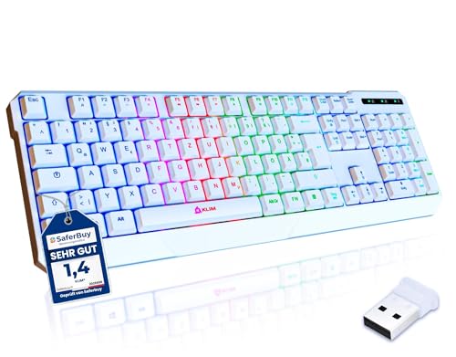 KLIM Chroma Wireless Gaming Tastatur Kabellos QWERTZ Deutsch - NEU - Langlebig, Ergonomisch, Wasserdicht, Leise - RGB Kabellose Tastatur Gaming für PC PS4 PS5 Mac - Schwarz