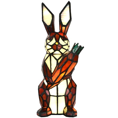 Rabbit Holds Carrot Tiffany Stained Glass Lamp