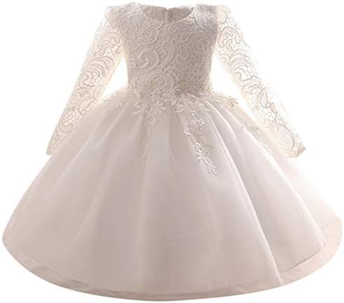 Christening Gowns (3M-6T) Princess Tutu Long Sleeve Lace Flower Dress Skirt Floral Baby Girl Princess Bridesmaid Pageant Gown Birthday Party Wedding Dress