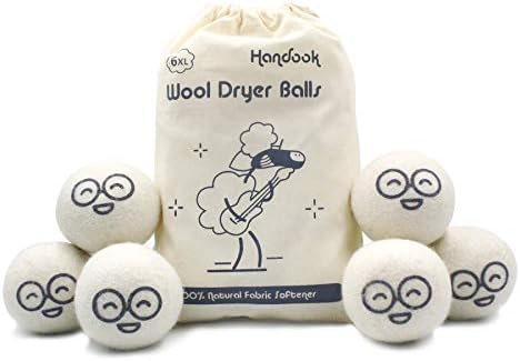 Organic Eco Wool Dryer Balls Anti-Static Large Clothes Drying Balls, Black Smile face - 6 Pack