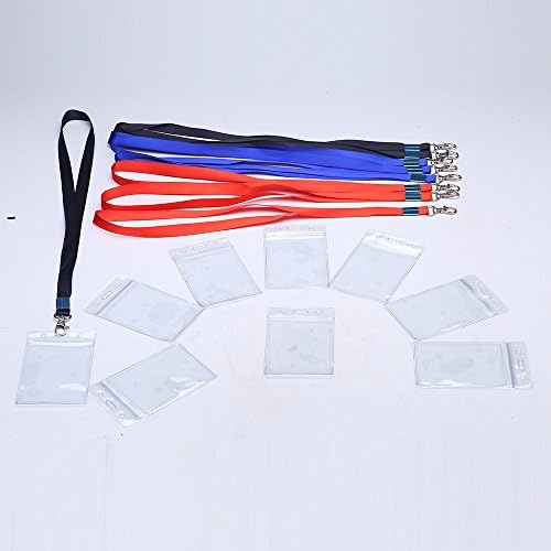 EMeskymall 9Pcs Clear Plastic Vertical Business Name ID Badge Card Holder With Neck Strap Band Lanyard