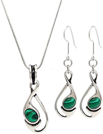 Simple Stylish Malachite Stone Loop Shaped Drop Earrings & Necklace Set
