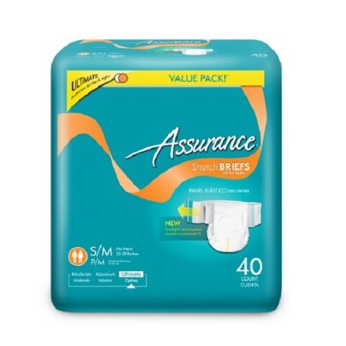 Assurance Stretch Briefs with Tabs, Ultimate Absorbency, Small/Medium, 40 count (UNISEX)