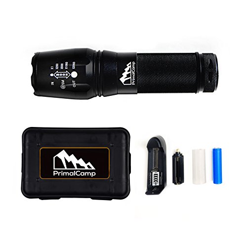 PrimalCamp High Lumen Tactical Spotlight LED Flashlight with 18650 Battery: Long Lasting Powerful 800 Lumens High Intensity Survival Gear Strobe Flashlight For Camping Gear Fishing Hunting & Emergency