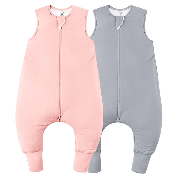 Photo 1 of *Pink missing* EasyFi Rayon Made From Bamboo Sleep Sack 12-24 Months 1.0 Tog Ultra Soft Toddler Sleep Sack 1t-2t with Feet 2-Way Zipper Unisex Baby Sleeping Bag with Legs Baby Wearable Blanket (2 Pack)-Pink & Gray