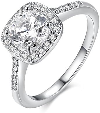 FuBlit Women's 18K Gold Plated Princess Cut CZ Crystal Prong Setting/Channel Setting Rings for Engagement Anniversary Cocktail Wedding Bands (gold-plated-base, 6)